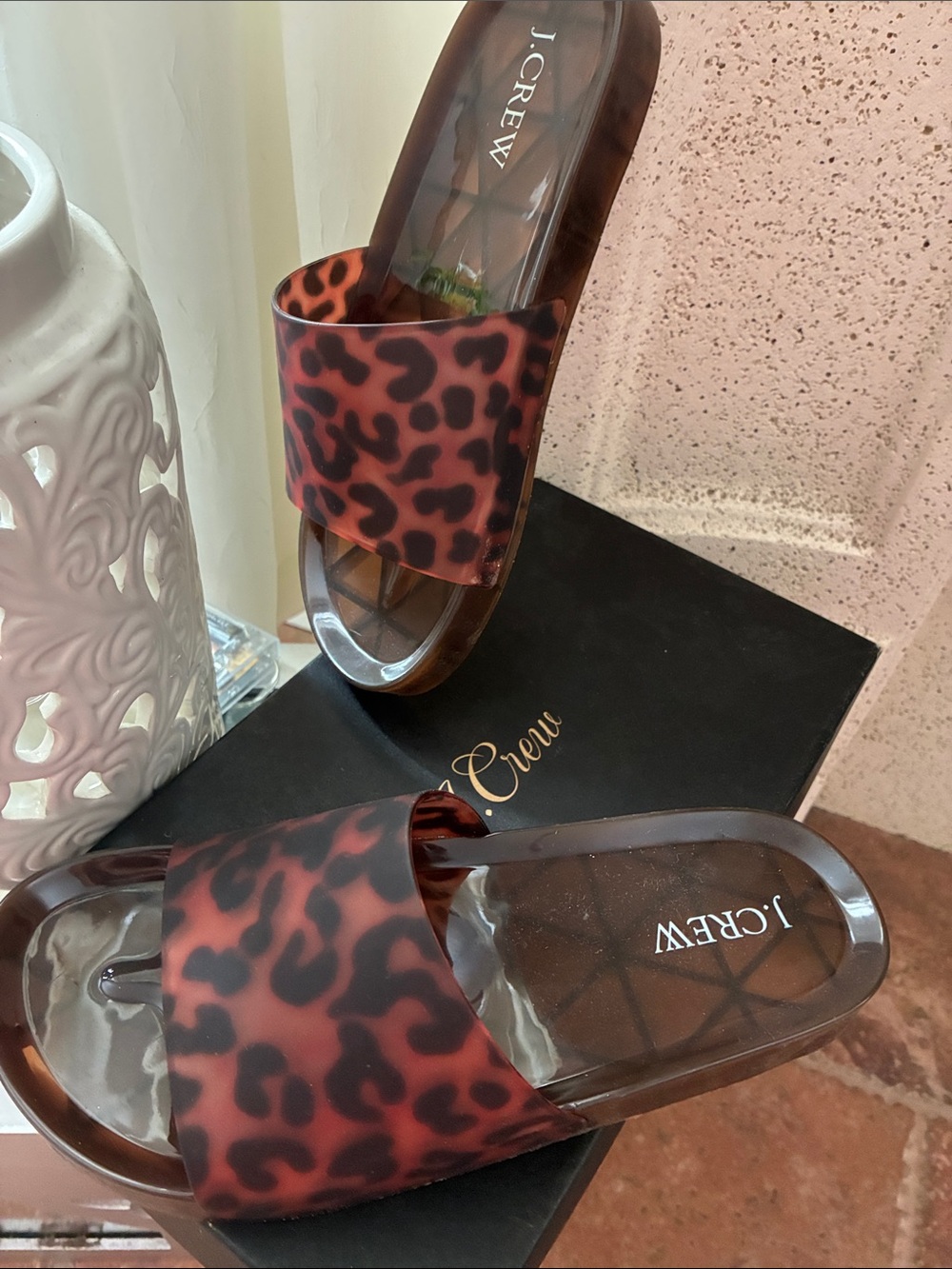 J. Crew Brown and Black  Tortoise Pool Slide Sandals